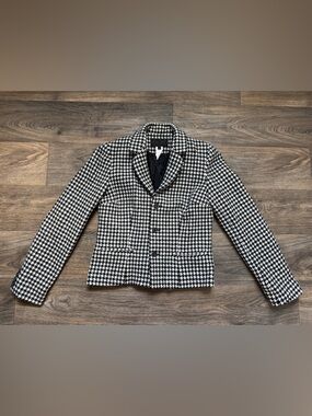 Vintage Ralph Lauren 100% Wool Houndstooth Black White Blazer Coat Women M